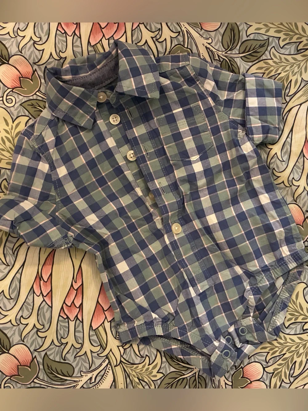 OshKosh B'gosh Blue and Green Plaid Button-Front Baby Onesie